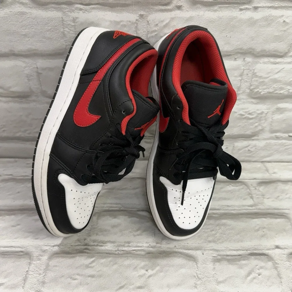 Nike Air Jordan 1 Low Shoes Black Fire Red White 553558-063 Men's Size 8